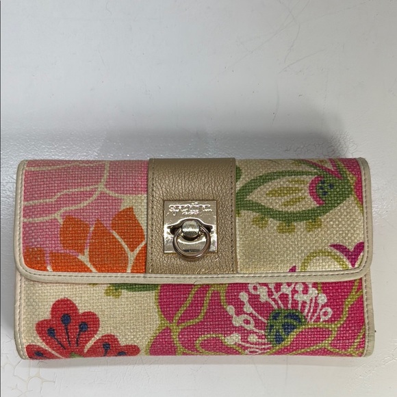 Spartina 449 Handbags - Spartina 449 Multicolor Linen and Leather Floral Tri-Fold Wallet